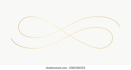 Elegant gold infinity symbol on a white background. Infinity symbol design, gold lines, infinity loop. Minimalist infinity symbol art, gold elegance. Minimal vector illustration.