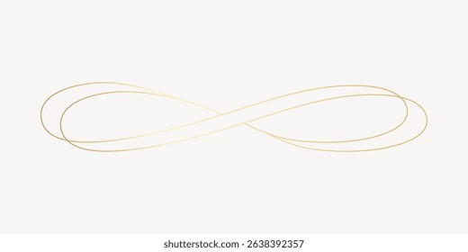 Elegant gold infinity symbol on a white background. The infinity symbol represents eternity and continuity. Gold infinity symbol conveys elegance and timelessness. Decorative flourish vector.