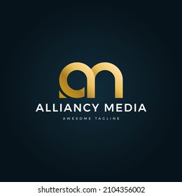 Elegant Gold Initial Logo For Company Letter AM