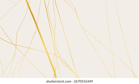 Elegante padrão de rachadura Kintsugi de ouro sobre fundo esbranquiçado. Textura de fendas douradas que lembram mármore quebrado. Ideal para cartões de casamento, cartazes e modelos de design de luxo. Ilustração vetorial