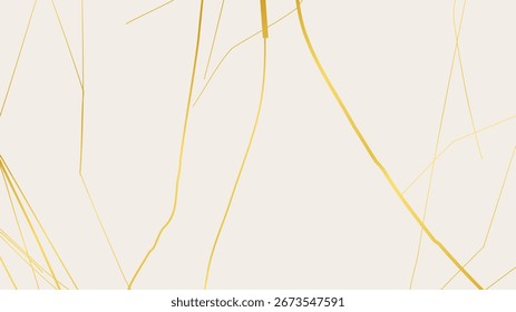 Elegant gold Kintsugi crack pattern on whitish background. Texture of golden cracks resembling broken marble. Ideal for wedding cards, posters, and luxury design templates. Vector illustration