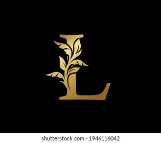 Elegant Gold L Letter Floral logo. Vintage classic ornate letter vector.