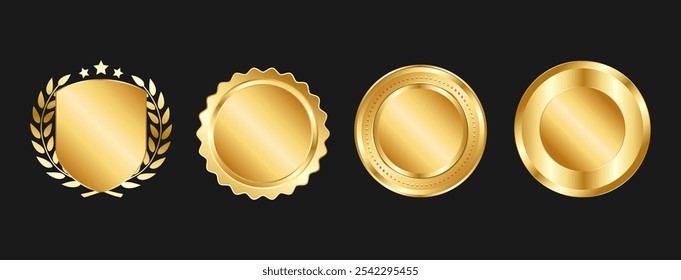 Elegante Gold Laurel Shield Badges Vetor EPS Ilustração para Certificados de Luxo, Prêmios e Modelos de Design de Etiquetas Premium