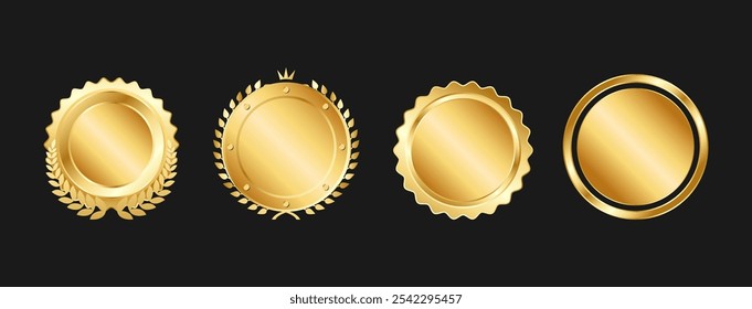 Elegante Gold Laurel Shield Badges Vetor EPS Ilustração para Certificados de Luxo, Prêmios e Modelos de Design de Etiquetas Premium