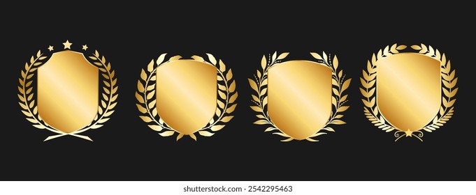 Elegante Gold Lorbeer Schild Abzeichen Vektor EPS Illustration für Luxus Zertifikate, Auszeichnungen und Premium Label Design Vorlagen