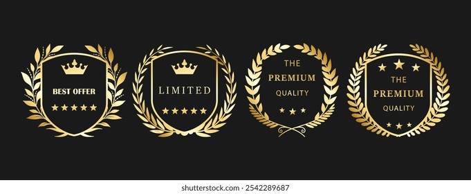 Elegant Gold Laurel Wreath Badges for Best Sales, Luxury, and Limited Edition Recognition EPS Vector for Premium Branding