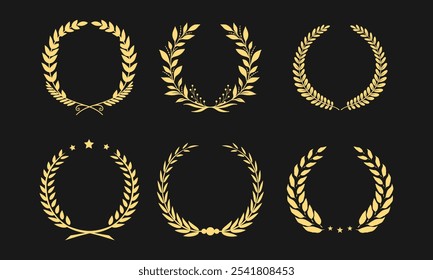 Elegant Gold Laurel Wreath Vector Set for Award Certificates and Premium Branding Ideal for Classic and Luxury Design Elements


