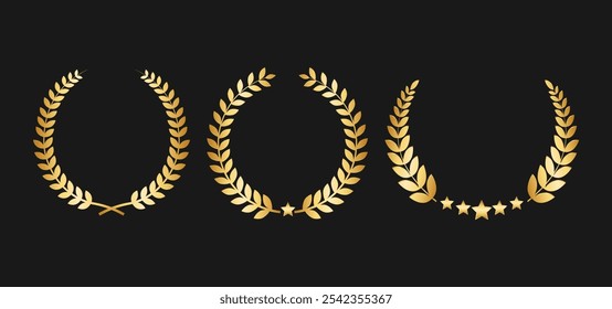 Elegant Gold Laurel Wreath Vector Set for Awards and Achievements in EPS Format for Premium Design and Decoration Projects