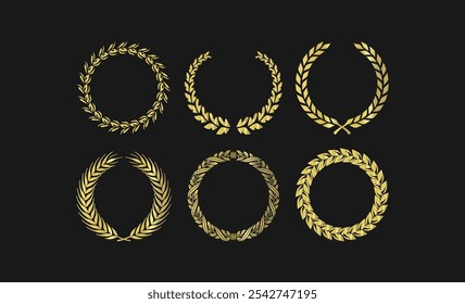 Elegant Gold Laurel Wreath Vector Set for Awards Certificates and Achievements in EPS Format Customizable Decoration Elements