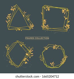 Elegant Gold leaves frame set Free Vector. With classic ornament 