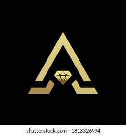 Elegant gold letter A diamond jewellery logo template