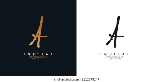 Elegant Gold Letter A Logo Design with Handwriting Style. Letter A Signature Logo or Symbol for Wedding, Fashion, Jewelry, Boutique, Botanical, Floral and Business Identity