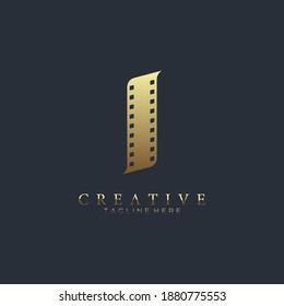 Elegant gold letter I logo for strip film vector illustration and black background