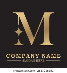 Elegant gold letter 'M' logo on a sleek black background, perfect for luxury branding. Ideal for high-end businesses seeking a sophisticated and timeless identity