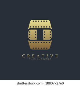 Elegant gold letter O logo for strip film vector illustration and black background