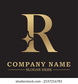 Elegant gold letter 'R' logo on a sleek black background, perfect for luxury branding. Ideal for high-end businesses seeking a sophisticated and timeless identity