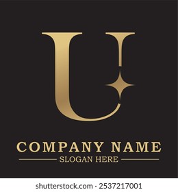 Elegant gold letter 'U' logo on a sleek black background, perfect for luxury branding. Ideal for high-end businesses seeking a sophisticated and timeless identity