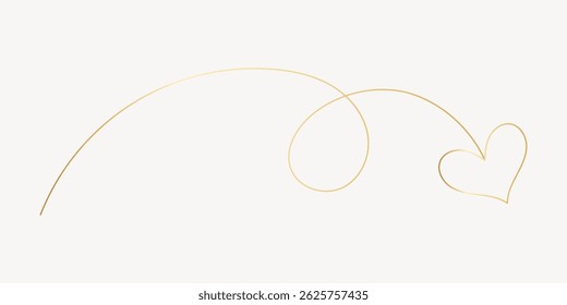 Elegant gold line art with a heart design. The gold line curves gracefully, forming a heart. Simple and stylish gold line art for decor or design. Decorative flourish vector.