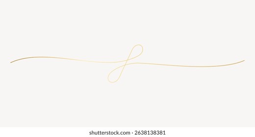 Elegant gold line with a delicate loop. Gold line on a light background. Minimalist gold line design, perfect for invitations or elegant decor. Decorative flourish vector.