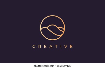 Elegant Gold Line Logo Design With Simple And Modern Shape Of Ocean Wave In A Circle