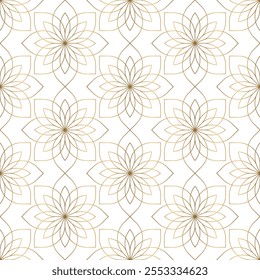 Elegant gold line pattern features intricate golden linework forming a seamless geometric design with delicate floral motifs on a white background.