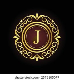 Elegant gold luxury brand logo design J with ornamental floral elements and customizable tagline  
