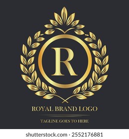 Elegant Gold Luxury Logo Design with Laurel Wreaths and Letter R