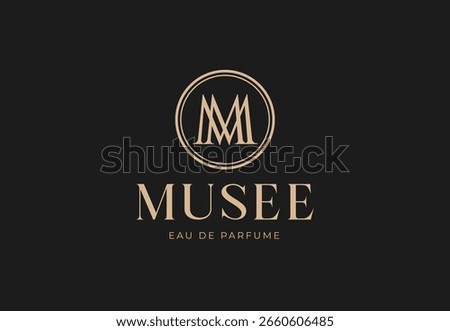 Elegant gold M monogram and Musee wordmark ideal for luxury fragrance brands