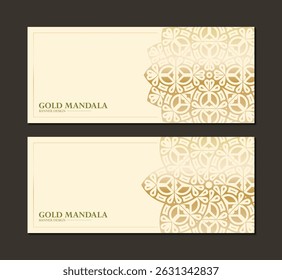 Elegant Gold Mandala Banner Design on Cream Background Illustration