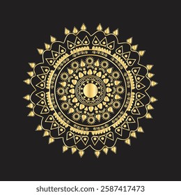 Elegant Gold Mandala Design on Black Background,
A stunning gold mandala design, intricate and symmetrical, set against a sophisticated black backdrop.