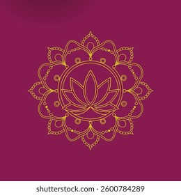 Elegant Gold Mandala Design on a Deep Purple Background.A beautiful, intricate gold mandala design against a rich, deep purple backdrop.