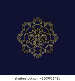 Elegant Gold Mandala Design on Dark Blue Background.A sophisticated mandala design in gold outlines on a deep navy blue backdrop.