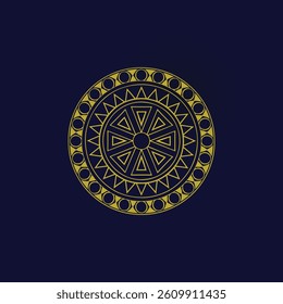 Elegant Gold Mandala Design on Dark Blue Background.A sophisticated mandala design in gold outlines on a deep navy blue backdrop.