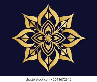 Elegant Gold Mandala with Intricate Details Against a Dark Blue Backdrop Creating an Eye Catching Design.