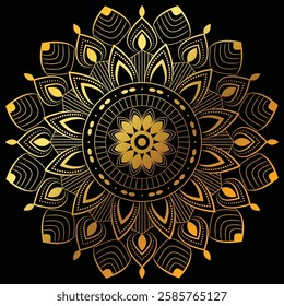 Elegant gold mandala with intricate oriental patterns. Perfect for luxury invitations, Islamic and Hindu art, tattoos, meditation, decor, textiles, and spiritual designs.