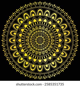 Elegant gold mandala with intricate ornamental details. Perfect for luxury invitations, meditation, tattoos, textiles, Islamic and Hindu art, wallpapers, and spiritual designs.