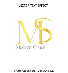 Efecto de texto elegante del logotipo del MS del oro