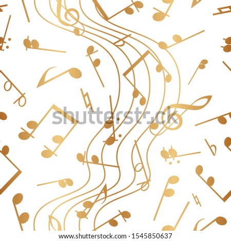 Elegant gold notes. Musical texture. Seamless pattern. Modern stylish golden background. Exquisite music design for wallpaper, gift wallpaper, wrapping paper, template, packaging, package, fabric