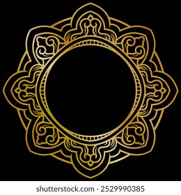 Elegant Gold Ornament Decoration. Luxury Premium Symmetrical Design with Shiny Glossy Black Background. Editable and Scalable Vector EPS for Graphic Design and Print