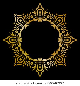 Elegant Gold Ornament Decoration. Luxury Premium Symmetrical Design with Shiny Glossy Black Background. Editable and Scalable Vector EPS for Graphic Design and Print