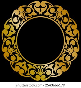 Elegant Gold Ornament Decoration. Luxury Premium Symmetrical Design with Shiny Glossy Black Background. Editable and Scalable Vector EPS for Graphic Design and Print