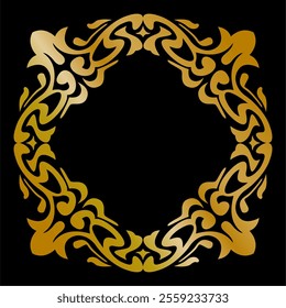 Elegant Gold Ornament Decoration. Luxury Premium Symmetrical Design with Shiny Glossy Black Background. Editable and Scalable Vector EPS for Graphic Design and Print