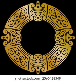 Elegant Gold Ornament Decoration. Luxury Premium Symmetrical Design with Shiny Glossy Black Background. Editable and Scalable Vector EPS for Graphic Design and Print