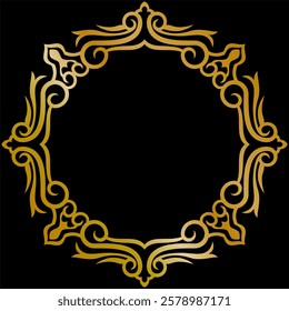 Elegant Gold Ornament Decoration. Luxury Premium Symmetrical Design with Shiny Glossy Black Background. Editable and Scalable Vector EPS for Graphic Design and Print