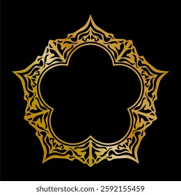 Elegant Gold Ornament Decoration. Luxury Premium Symmetrical Design with Shiny Glossy Black Background. Editable and Scalable Vector EPS for Graphic Design and Print