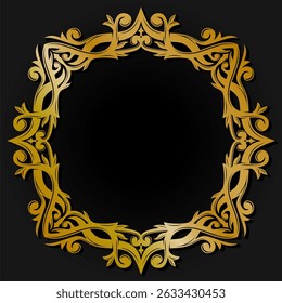 Elegant Gold Ornament Decoration. Luxury Premium Symmetrical Design with Shiny Glossy Black Background. Editable and Scalable Vector EPS for Graphic Design and Print