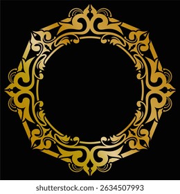 Elegant Gold Ornament Decoration. Luxury Premium Symmetrical Design with Shiny Glossy Black Background. Editable and Scalable Vector EPS for Graphic Design and Print