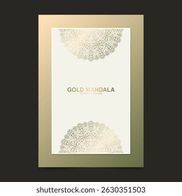 Elegant Gold Ornament Mandala Illustration for Greeting Card or Book Cover