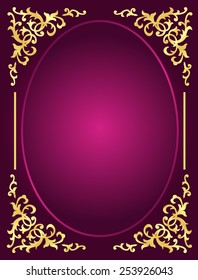 Elegant gold ornamental frame / corner on blank  pink / violate background.. perfect as stylish wedding invitations and other party invitation cards or announcements