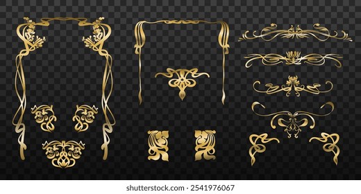 Elegant Gold Ornamental Vector Set - Art Nouveau Frames